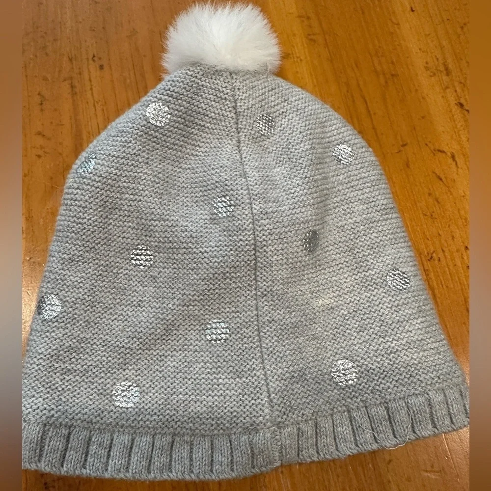 Jacadi Baby Gray Knit Winter Hat with Silver Dots and Pompom cotton and wool